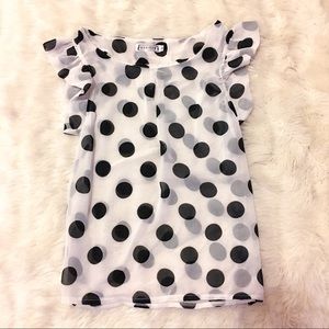 Juniors Black Dots Ruffled Sleeveless Blouse Top